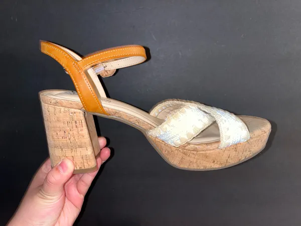 Reaction Kenneth Cole Reeva Platform Cork Block Heel Sandals Size 7.5 - Image 4