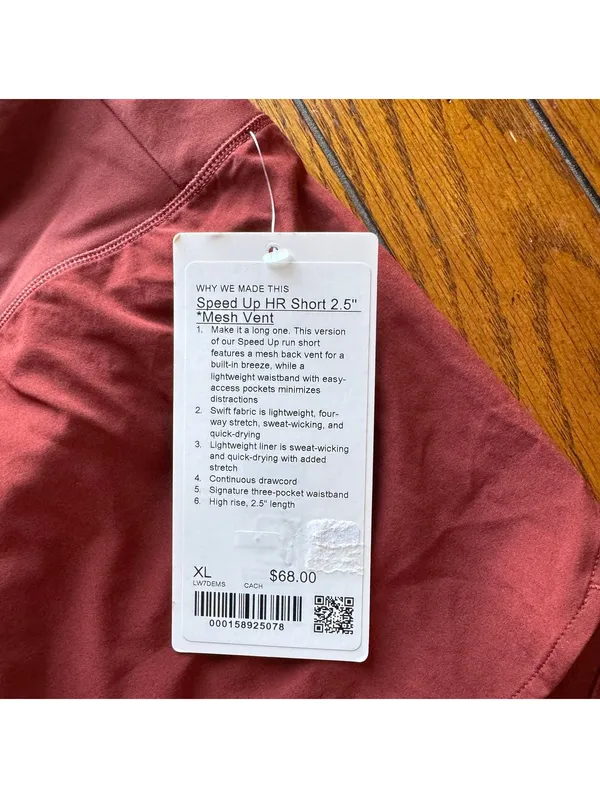 Lululemon Speed Up Short High Rise 2.5” Mesh Vent Cranberry Charm Size XL/12 NWT - Image 3