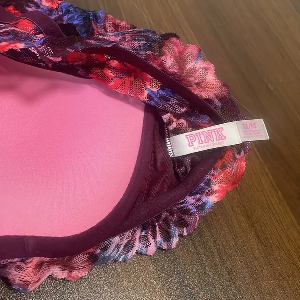 VS PINK Floral Orchid Wildflower High Neck Mesh Push Up Bralette $40 EUC M - Image 6