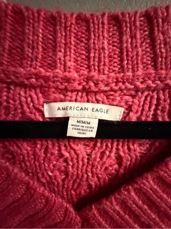 American Eagle Outfitters Pink Cable V-Neck Sweater - Image 4