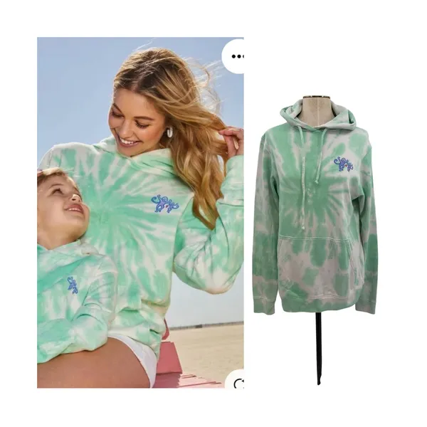 Roller Rabbit Tie Dye Hoodie Mint‎ Green Monkey Embroidered Pullover Size XS - Image 2