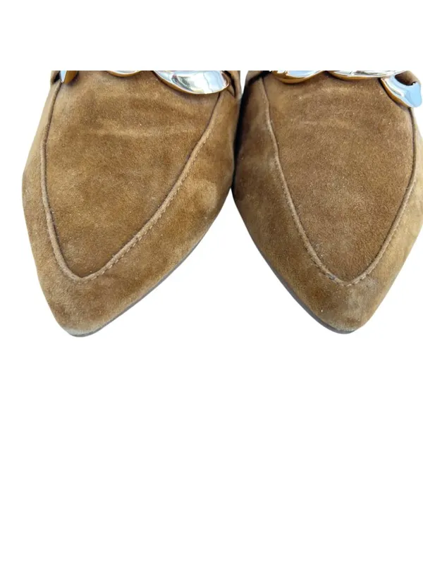 Steve Madden Finn Cognac Suede Chain Detail Pointed Mules Size 8.5 Quiet Luxury - Image 4