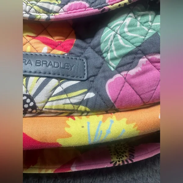 Vera Bradley shoulder bag with flap closure, gray with bright floral - Image 3
