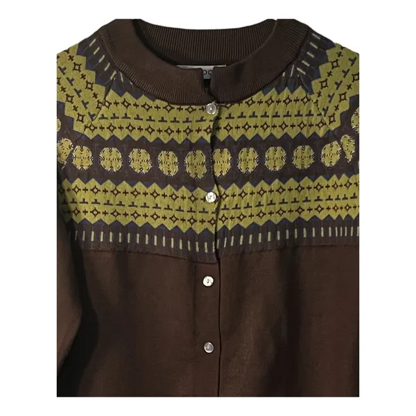 Misslook Sweater Size M Green Brown Fair Isle Button Up Cardigan Long Sleeve Y2K - Image 6