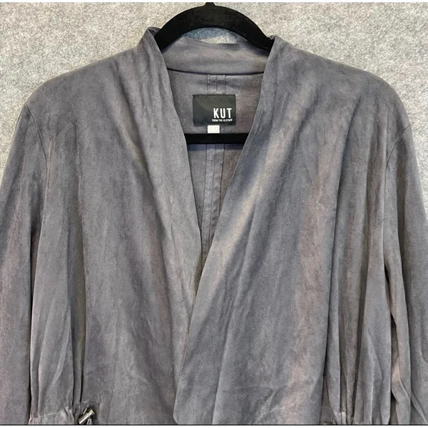 KUT FROM THE KLOTH Dianne Jacket Women Large Gray Faux Suede Drape Front Cinch‎ - Image 5