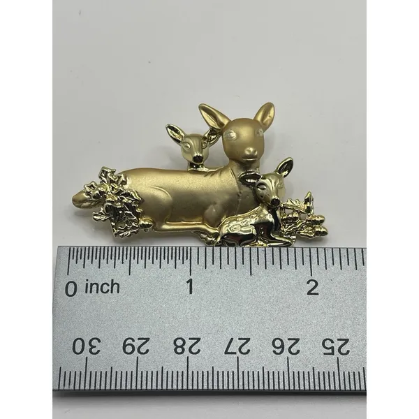 Danecraft Vintage Deer Pin Brooch Doe Brushed Gold Christmas Signed NOS 80s - Image 5