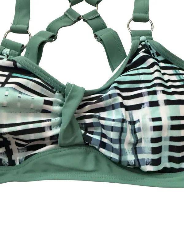 Amazon Brands Sage Green Plaid Cage Strap Bikini Swim Set Strappy Medium Women's - Image 3