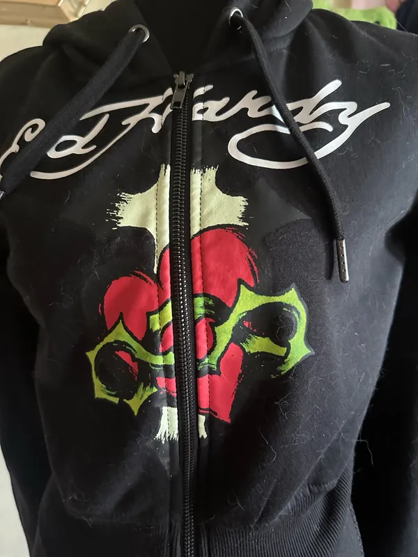 Ed Hardy black cropped zip-up hoodie 🖤🔥 Size M - Image 2