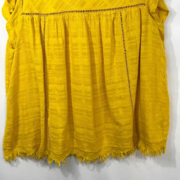 John Paul Richard Large Top Yellow Cap Sleeve‎ Blouse Raw Boho Boxy Gauzy 1684 - Image 6