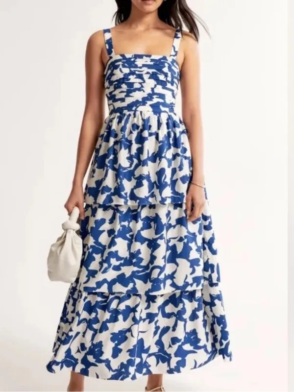 Abercrombie & Fitch Womens Emerson Maxi Dress Blue White Medium Tall - Image 8