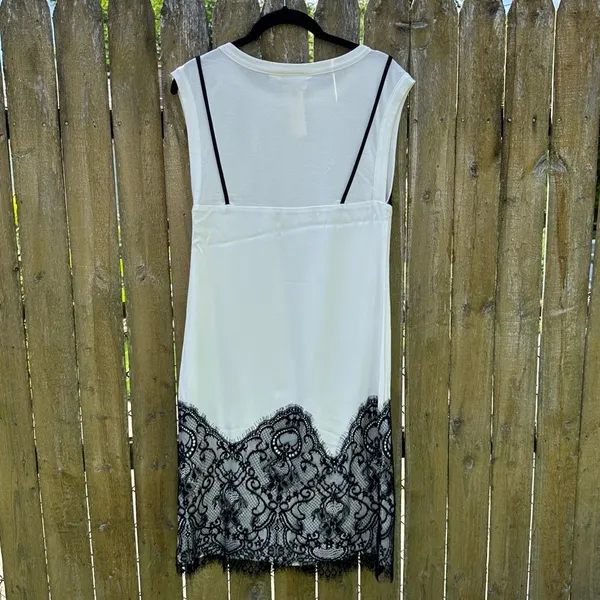 NWT Anthropologie Maeve Lace T-Shirt Dress Black White XS - Image 14