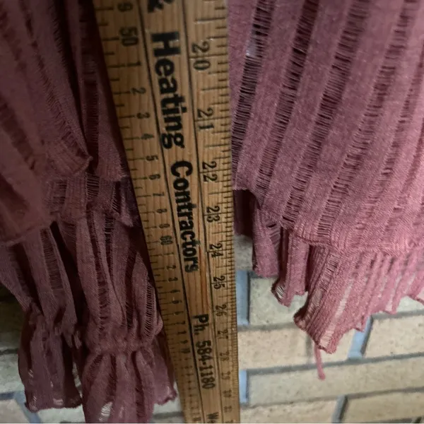 By Anthropologie Women’s Size XL Rose Pink Sheer Stripe Long Sleeve Cropped Top - Image 10