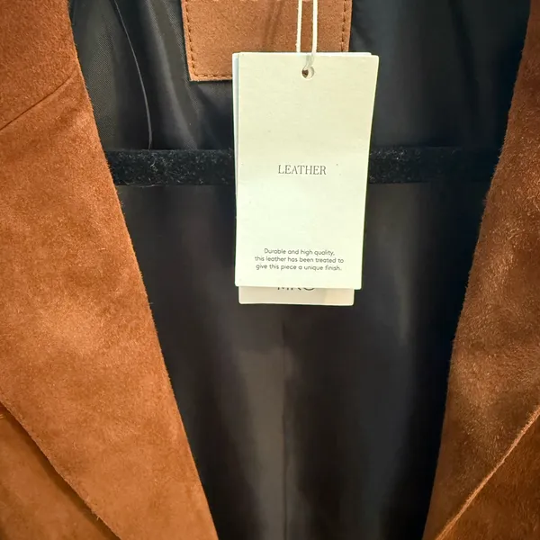 Mango Brown 100% Genuine Suede Leather Blazer Jacket – Women’s Size S– NWT - Image 4
