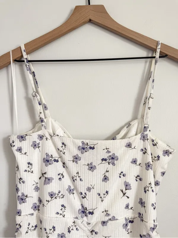 Princess Polly White Mini Slip Dress with Purple Floral Print Size 10 - Image 7