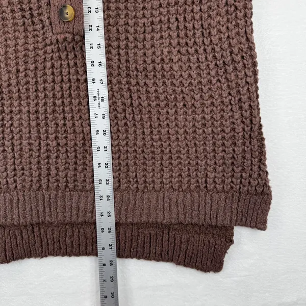 Free People Whistle Thermal‎ Henley Brownstone Combo Chunky knit Sweater Medium - Image 3