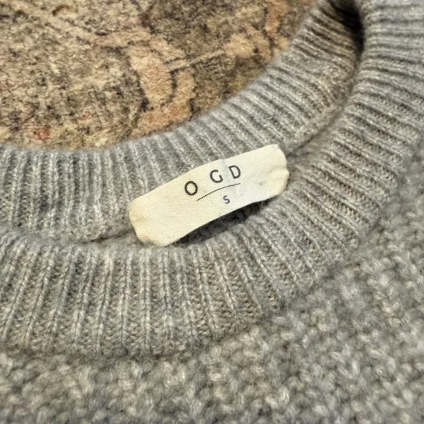 One Gray Day OGD Women 100% Cashmere Gray Ribbed Raglan Cropped Sweater Small - Image 4