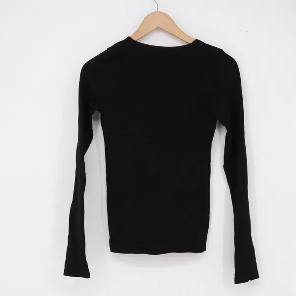 Free People Top Womens M/L Lace-Up V-Neck Black Long Sleeve Slim Fit Excellent - Image 3