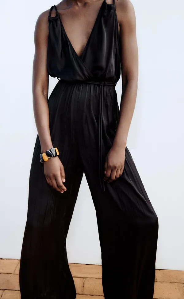ZARA nwt satin effect pleated jumpsuit romper - Image 2