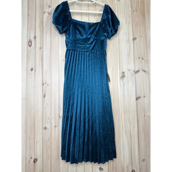 NWT Lulus Flawless Forever Teal Satin Pleated Midi Dress Bridesmaid Gala Size M - Image 2