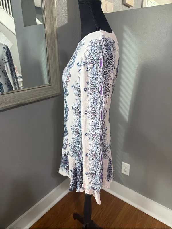 Free People Smooth Talker Paisley Boho Cottagecore Open Back tunic dress XS - Image 4