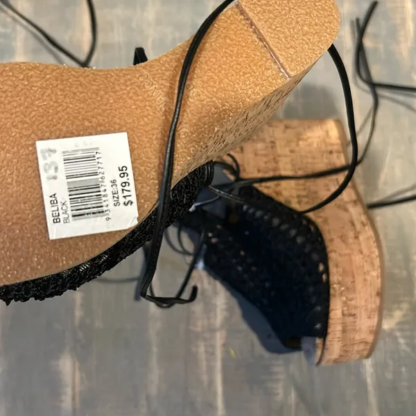 NWT‎ TONY BIANCO Beliba Black Crochet Cork Wedges Size 36 - Image 6