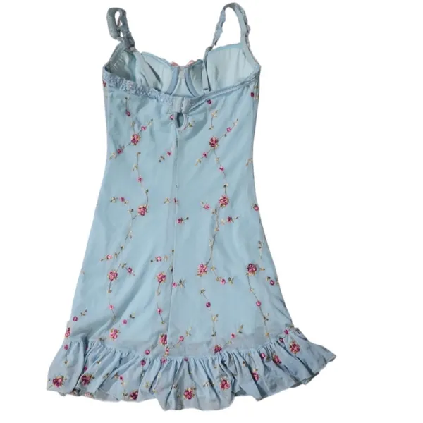 Dolls Kill Sugar Thrillz Blue Embroidered Floral Mini Dress - Image 2