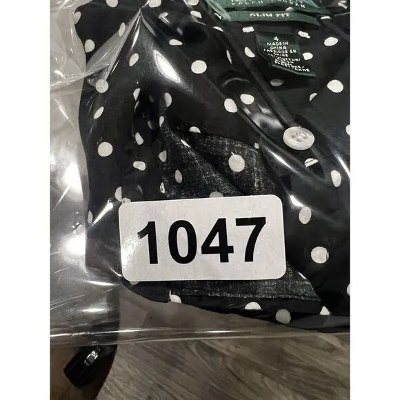 Ralph Lauren Polka Dot Long‎ Sleeve Button Front Shirt BLACK Size 4 - Image 6