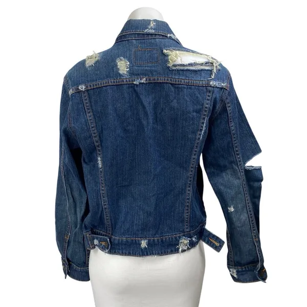 Levi's Blue Dark Wash Distressed Long Sleeve Button Down Denim Jeans Jacket Sz L - Image 2
