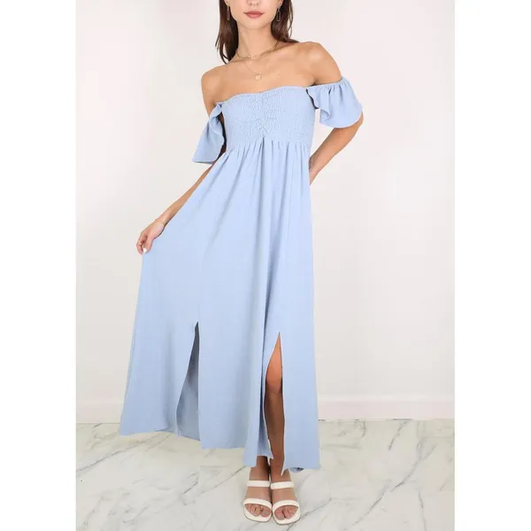 Ruffled Cap Sleeve Maxi Slit Medium Dress by Anna-Kaci - Image 5