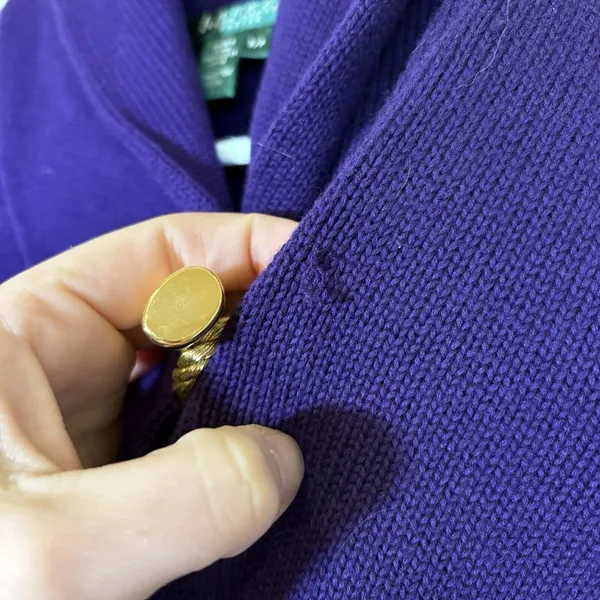 Vintage Lauren Ralph Lauren Sweater‎ Women Petite Small Purple Knit Shawl Collar - Image 3