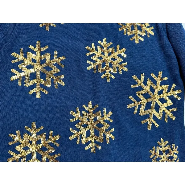 Tipsy‎ Elves Blue Mini Sweater Dress With Gold Sequin Snowflakes Size XS NWT - Image 15