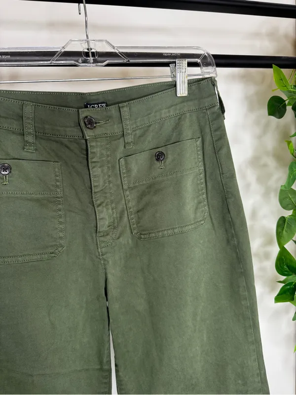 J. Crew Green Sailor Slim Wide Leg Chino Pant Cropped size 27T Tall Inseam BY638 - Image 9
