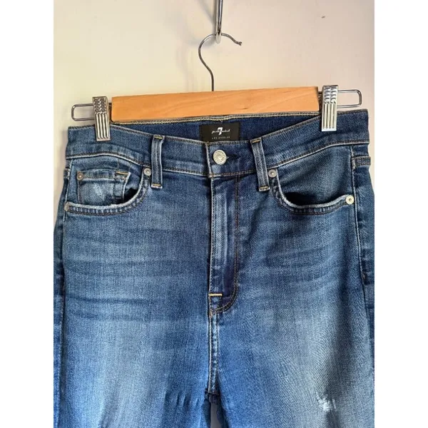 7 For All Mankind High Waist Skinny Jeans Size 27 Distressed Denim - Image 3