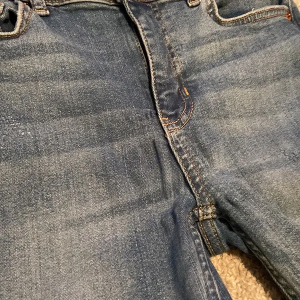 Free People Distressed Skinny Jeans Blue Frayed Fringe Hem Size 27‎ High Rise - Image 5