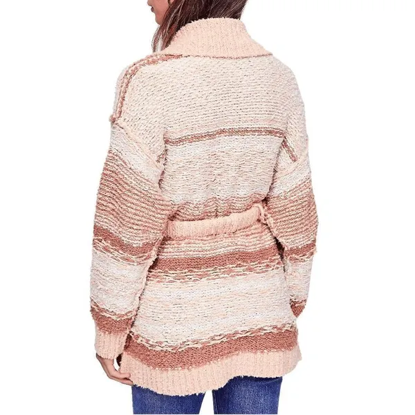 Free People Cozy Cabin Chunky Knit Boho Ivory Peach Cardigan Sweater Oversized X - Image 10