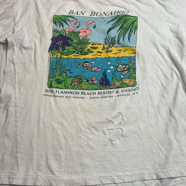 90s Vintage Ban Boinaire! GraphicTourist Tshirt White Medium Thrashed - Image 2