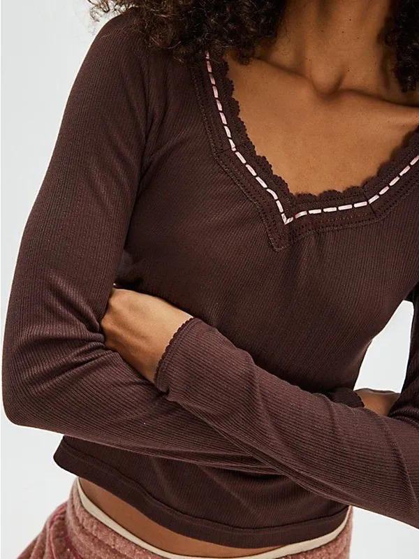 NWT FP Intimately Only You Long Sleeve Chocolate Brown XS - Image 2