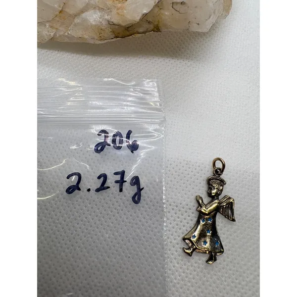 Vintage Gold Plated Sterling Silver Praying‎ Angel Charm Blue Enamel Stars 2.27g - Image 7