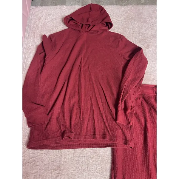 Strafford Men's Waffle Pajama‎ Pant Set, Burgundy, Shirt, M Pants, L I0182 - Image 5