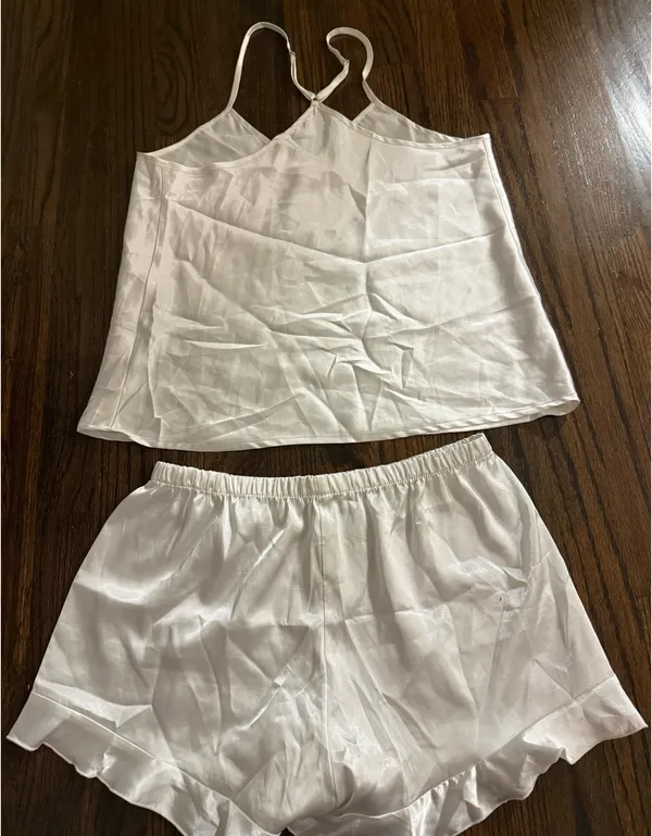 White Silky Short & Tank Top Pajama Set Size M - Image 2