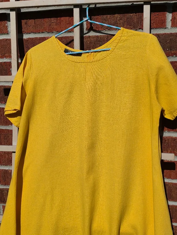 Yellow Linen tunic Short Sleeves Asymetric Hem Medium - Image 2