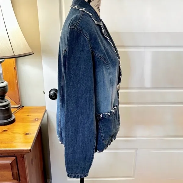 Vintage New Identity Denim Jacket Boho Lace Trim Button Front Cotton India~ M💛 Blue Size M - Image 5