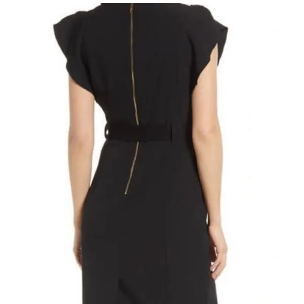 Eliza J Ruffle Sleeve Sheath‎ Dress Women's 6 Black Crepe LBD Classic Career - Image 4