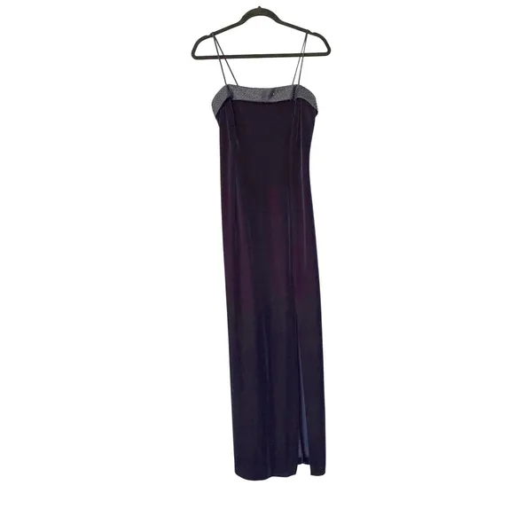 J.R. Nites Navy Blue Velvet Beaded Maxi Dress and Bolero Jacket‎ Set Vintage 10 - Image 3
