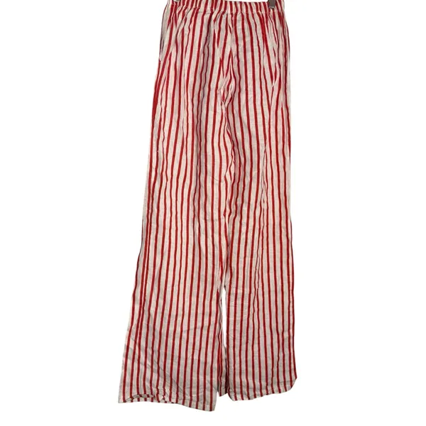 Aexae Revolve Red White Striped Linen Drawstring High Rise Wide Leg Pants Small - Image 6