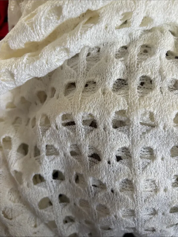 Boutique Crochet Knit Crop Top LS & Midi Pencil Skirt Ivory Open Weave Set Small - Image 6