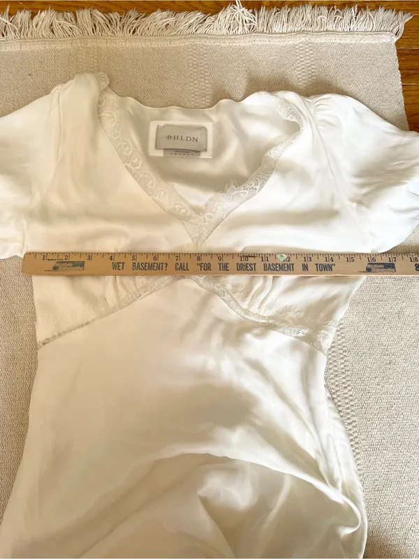 BHLDN Bridal Satin Lace-Trimmed Short-Sleeve V-Neck Slip Dress Size XS - Image 11