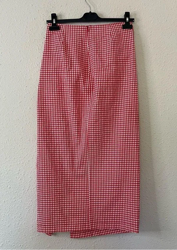 Zara Red Gingham Hi-Rise Midi Skirt Size Small - Image 7