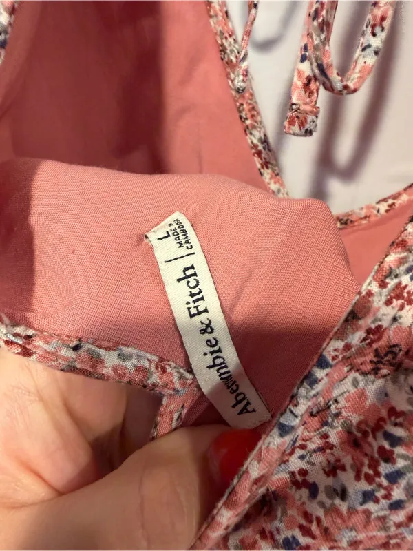 Floral Abercrombie and Fitch linen blend V-Neck Flutter Sleeve Dress in Rose - Image 3
