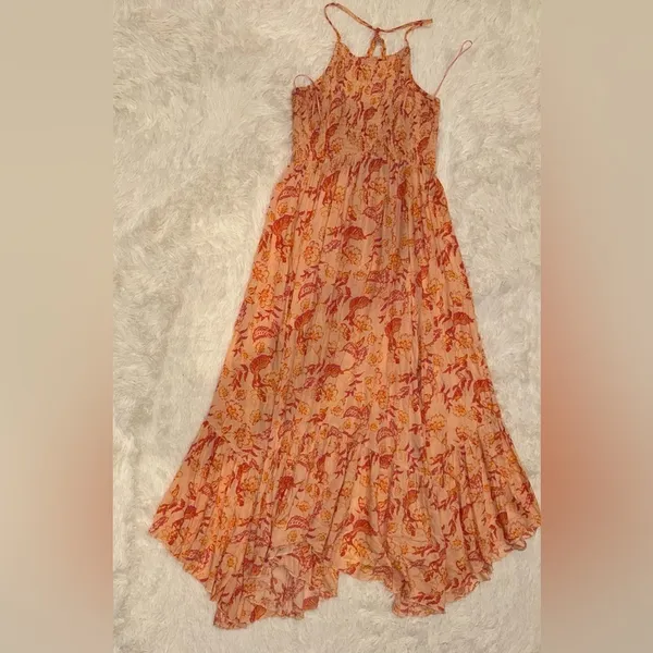 NEW FREE PEOPLE heat wave printed maxi slip dress in dusk coral combo sz L - Image 4